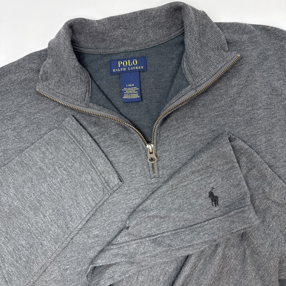 Polo Ralph Lauren Mens Large Charcoal Grey Quarter Zip Pullover Mock Neck Top
